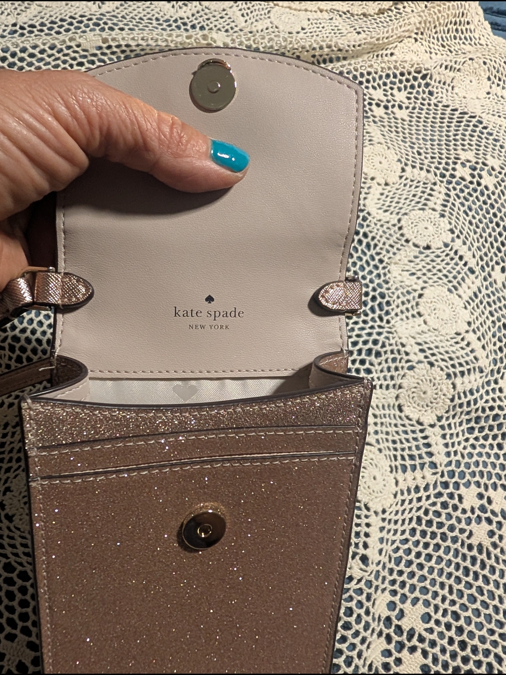 Kate Spade Glitter Crossbody Phone Wallet - Rose Gold - Picture 3 of 9